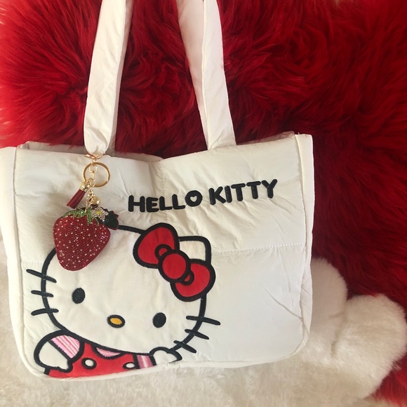 SALE New with tag Hello Kitty Quilted shoulder bag with bling strawberry charm - Picture 1 of 5